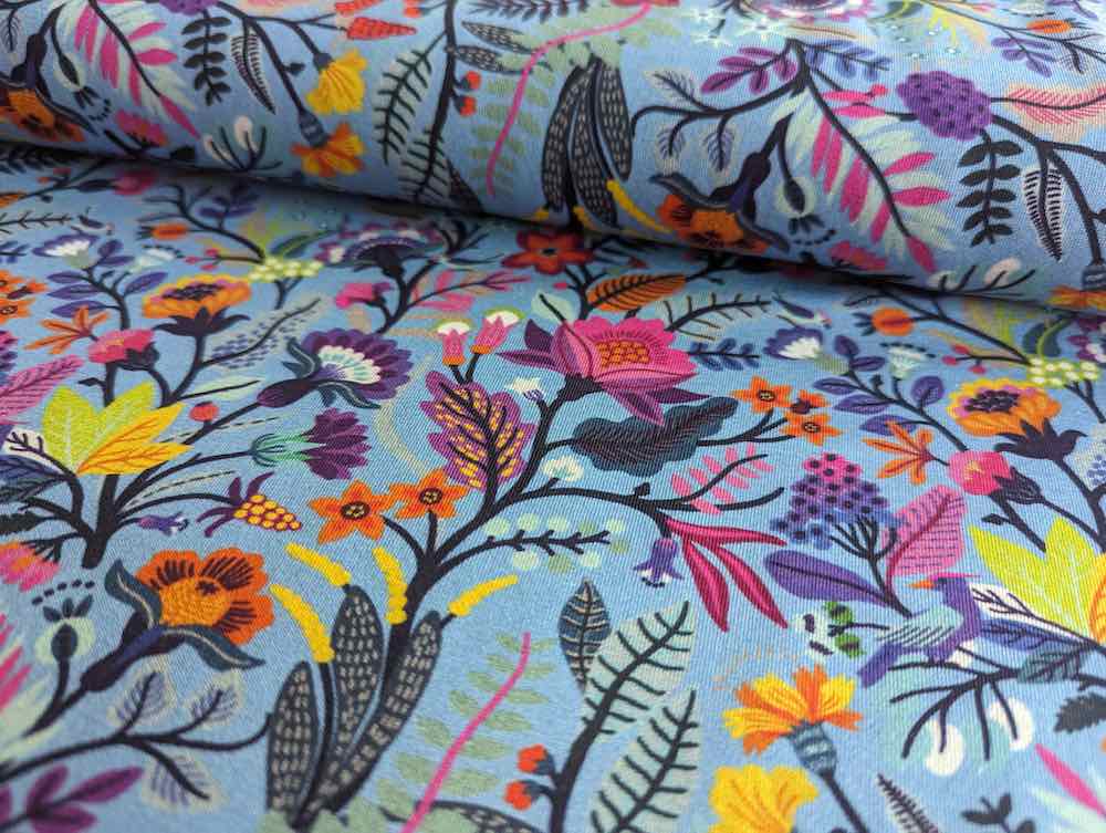 Jersey, Blumen magic Garden Blau – Digitaldruck