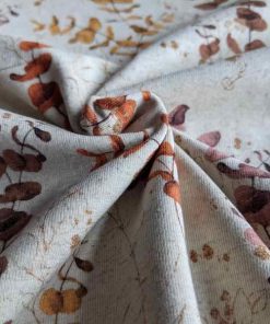 Jersey, Leinenjersey, Blättermuster in Braun auf Nude – Digitaldruck