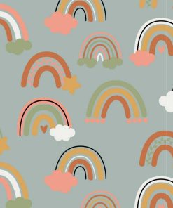 French Terry, Sweatshirtstoff, bunte Regenbogen auf Mint
