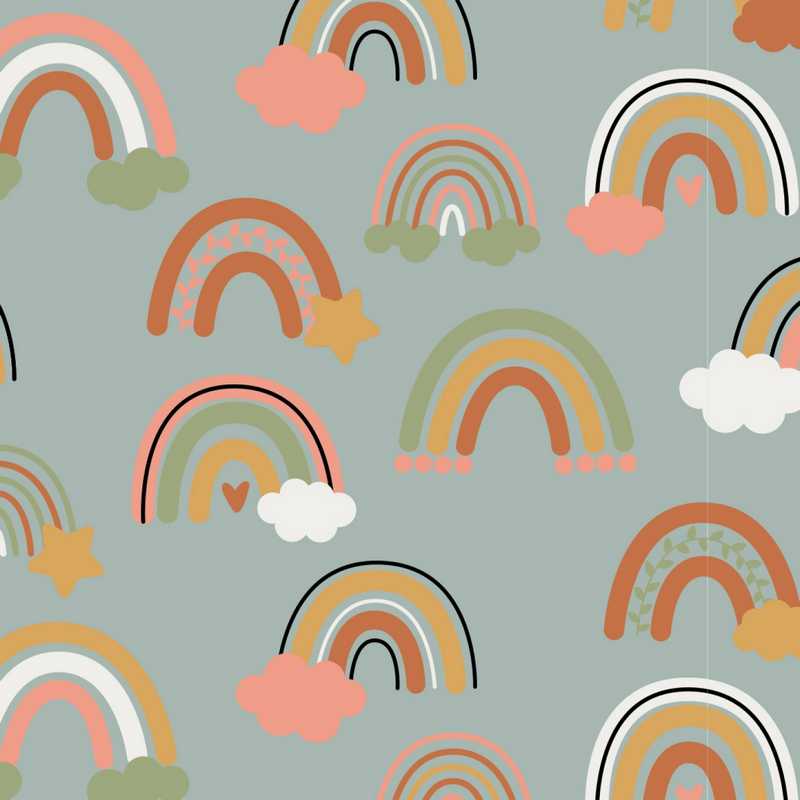 French Terry, Sweatshirtstoff, bunte Regenbogen auf Mint – Bild 3