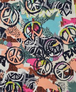 French Terry, Sommersweat, Peace Zeichen, Pink / Mint