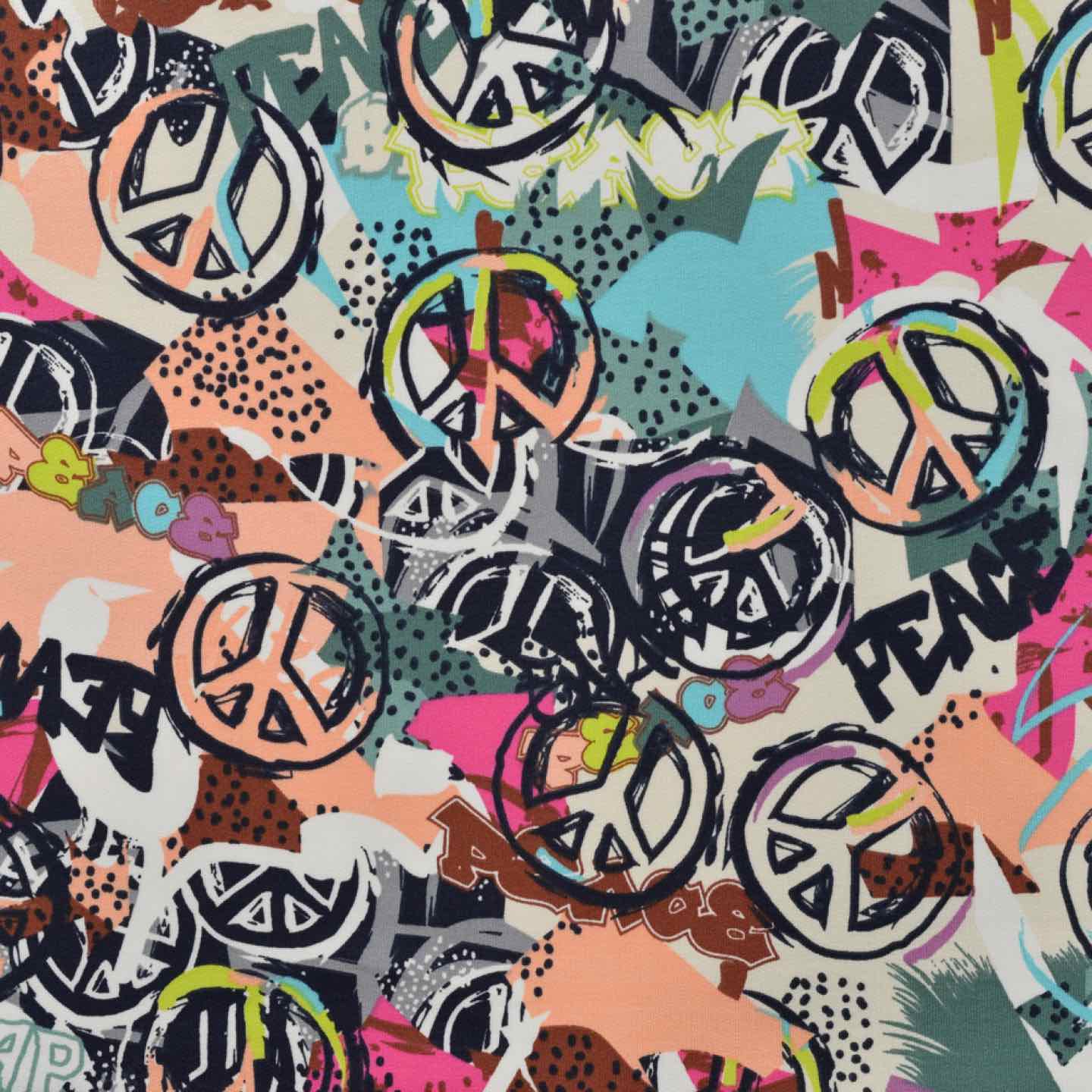 French Terry, Sommersweat, Peace Zeichen, Pink / Mint