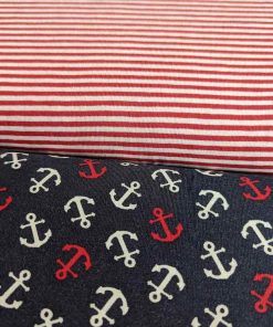 Jersey, Anker Marine / Rot, Stoffpaket – 2 x 75 cm – 150 cm Stoff
