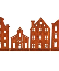 Kerzenhalter für 4 Kerzen Haus Dekor Kerzenständer rostig Metall 52x20x9 cm