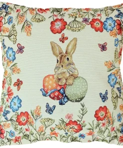Kissenbezug Kissenhülle Gobelin Osterhasen Blumen gewebt beige 1 Stk 40×40 cm