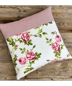 Kissenhülle DORRIT Landhaus Rosen Druck Bordüre 50×50 cm