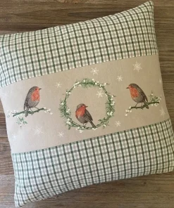 Kissenhülle Heimtextilien LEILA Karo Vogel Tanne bunt 40×40 cm Landhaus 1 Stk