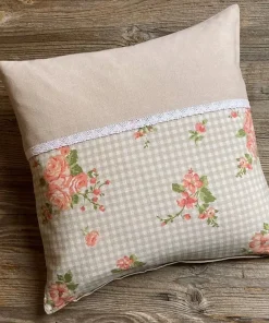 Kissenhülle Heimtextilien LUISA Rosen & Spitze beige 40×40 cm Landhaus 1 Stk