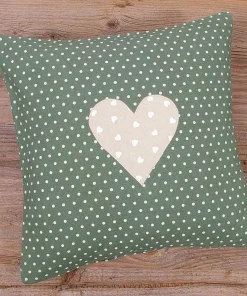 Kissenhülle Heimtextilien Landhaus Premium VRONI grün Punkte Herz 30×30 cm