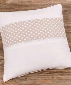 Kissenhülle Heimtextilien Landhaus Premium TRAUDL Herzen beige weiß Spitze 30×30 cm Stk