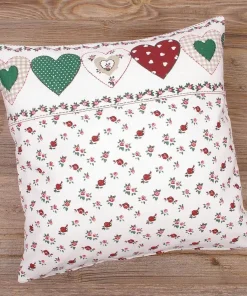 Kissenhülle Heimtextilien Landhaus Premium VRONI Blumen Herz-Borte 40×40 cm bunt
