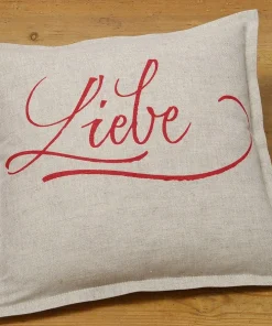 Kissenhülle Heimtextilien uni beige Schriftzug LIEBE rot 40×40 cm Landhaus 1 Stk