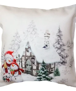 Kissenhülle ROBINA Schneemänner Hund Druck Kissenbezug bunt Poly 40×40 cm