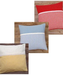 Kissenhülle Heimtextilien HANNE Punkte & Karo blau 40×40 cm Landhaus 1 Stk