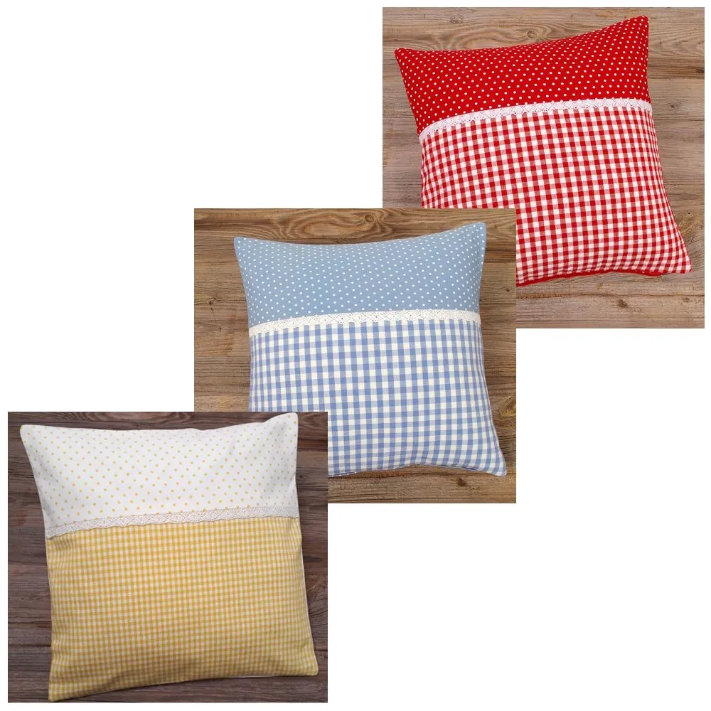 Kissenhülle Heimtextilien HANNE Punkte & Karo blau 40×40 cm Landhaus 1 Stk