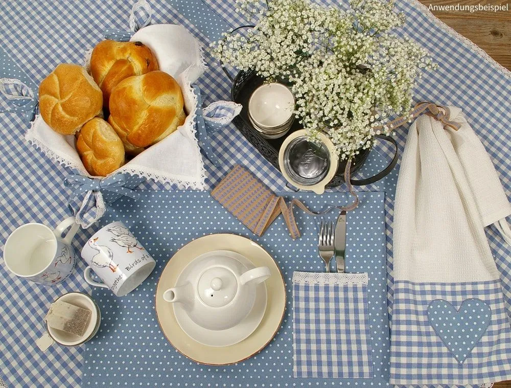 Kissenhülle Heimtextilien HANNE Punkte & Karo blau 40×40 cm Landhaus 1 Stk – Bild 7