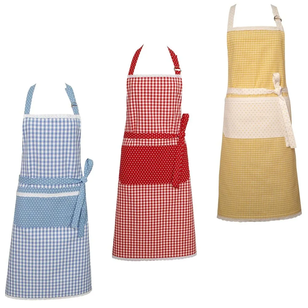 Latzschürzen Schürzen Landhaus Premium HANNE Punkte Karo & Spitze Küche 3 Farben