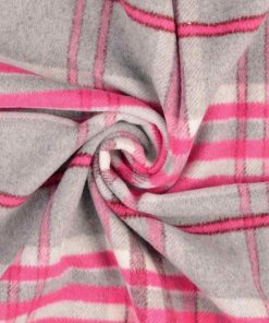 Mantelflausch, Mischgewebe, Karomuster Pink Grau
