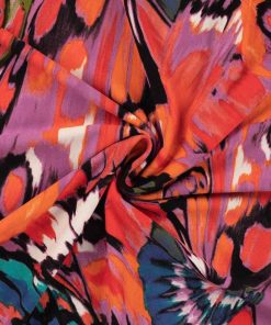 Viskosejersey, Butterfly, grafische Musterung Rot / Lila / Orange
