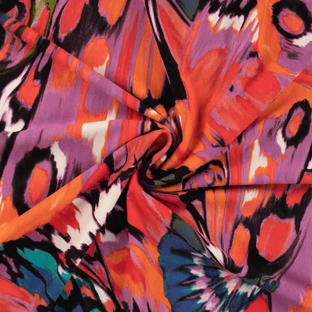Viskosejersey, Butterfly, grafische Musterung Rot / Lila / Orange – Bild 5