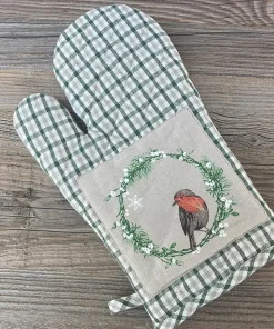 Ofenhandschuh Topfhandschuh LEILA Karo Vogel Tanne bunt 17×33 cm Landhaus 1 Stk
