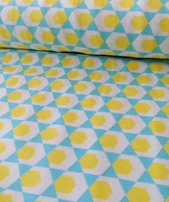 Jersey, Baumwolljersey, Retro Musterung Gelb / Türkis