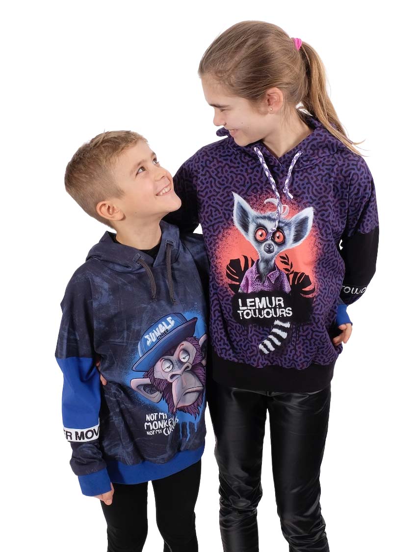 Jersey, Lemur Motiv Lila – 90 x 150 cm – Bild 5