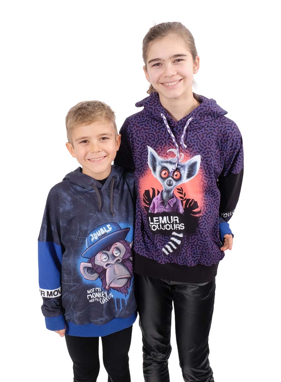 Jersey, Lemur Motiv Lila – 90 x 150 cm – Bild 4