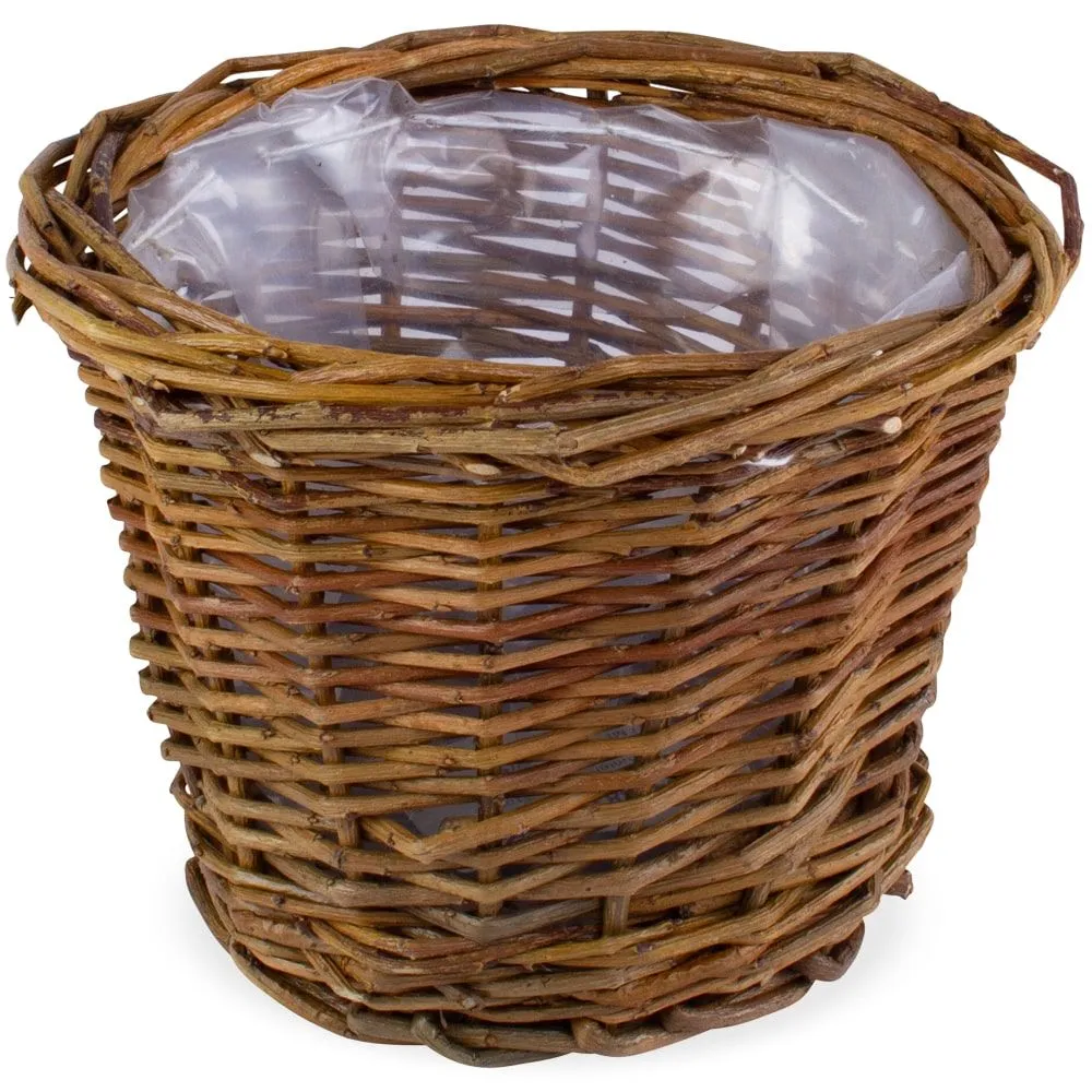 Pflanzkörbe Weidekörbe Pflanzgefäße Übertöpfe rund foliert braun 1 Stk 6 Größen – Bild 3