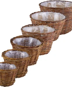 Pflanzkörbe Weidekörbe Pflanzgefäße Übertöpfe rund foliert braun 1 Stk 6 Größen