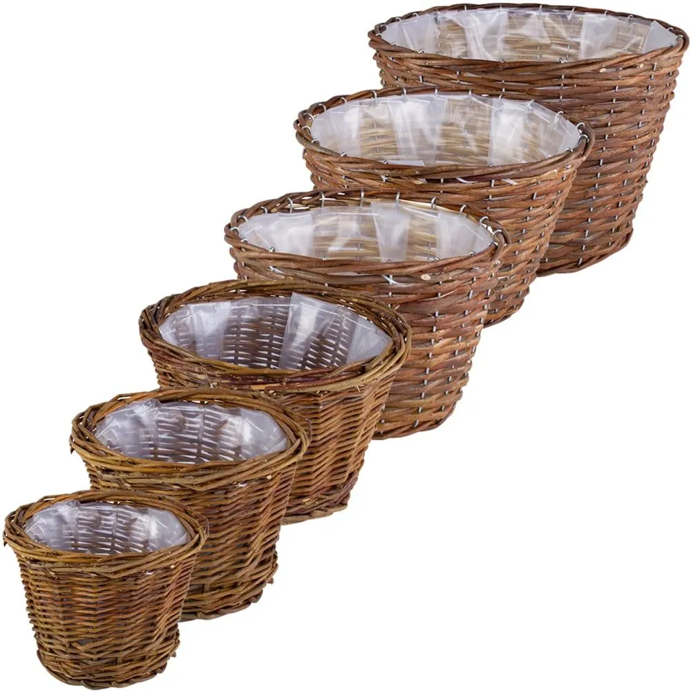 Pflanzkörbe Weidekörbe Pflanzgefäße Übertöpfe rund foliert braun 1 Stk 6 Größen – Bild 2