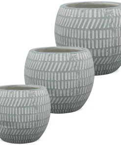 Pflanztöpfe Blumentöpfe Keramik Muster rund Gartendeko grau 1 Stk in 3 Größen