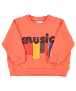 PiuPiuChick – Sweatshirt, ORANGE w/ „music“ print, Biobaumwolle