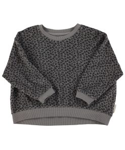 PiuPiuChick – Sweatshirt Terry Cotton, GREY w/ animal print, Biobaumwolle