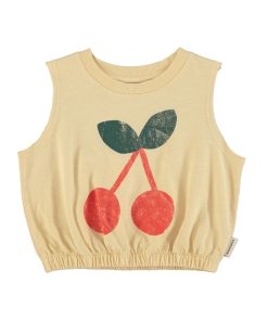 PiuPiuChick – Top ärmellos „CHERRIES“, Sand, Biobaumwolle