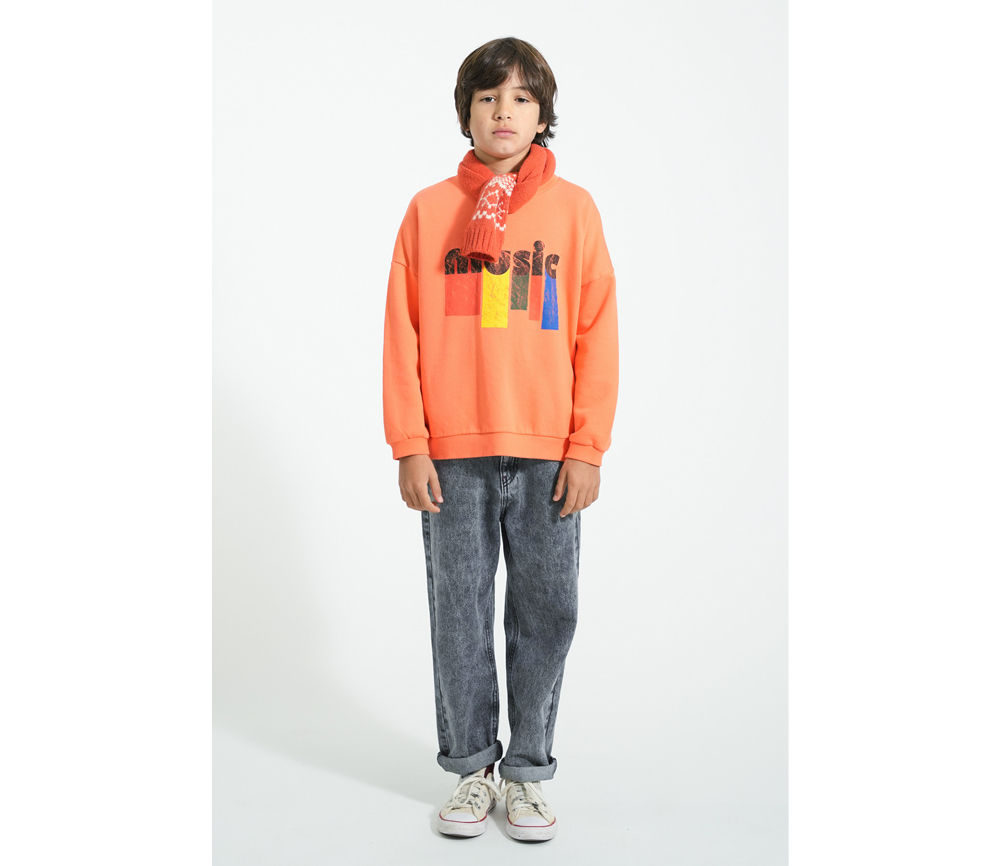 PiuPiuChick – Sweatshirt, ORANGE w/ „music“ print, Biobaumwolle – Bild 4