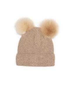 Huttelihut –  Mütze mit PomPom „BIG PLYS“, Lammwolle, camel