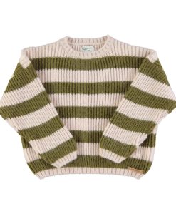 PiuPiuChick – Pullover „Stripes“, Green/Ecru