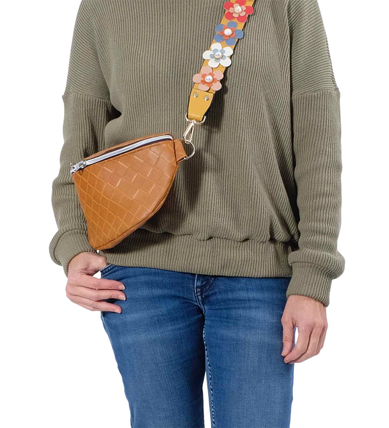 Nähset / Stoffpaket Tasche Tarika – geflochtenes Kunstleder Cognac – Bild 4