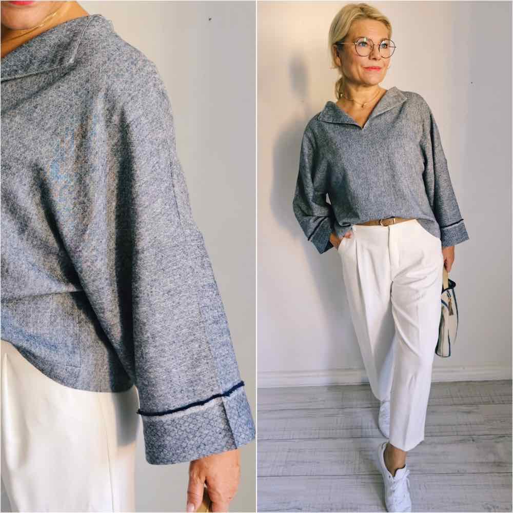 Leinen Baumwolle Mischgewebe, unifarben Blau Melange – Bild 3