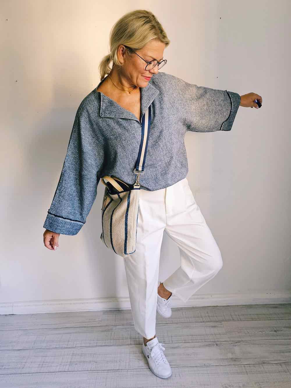 Leinen Baumwolle Mischgewebe, unifarben Blau Melange – Bild 4