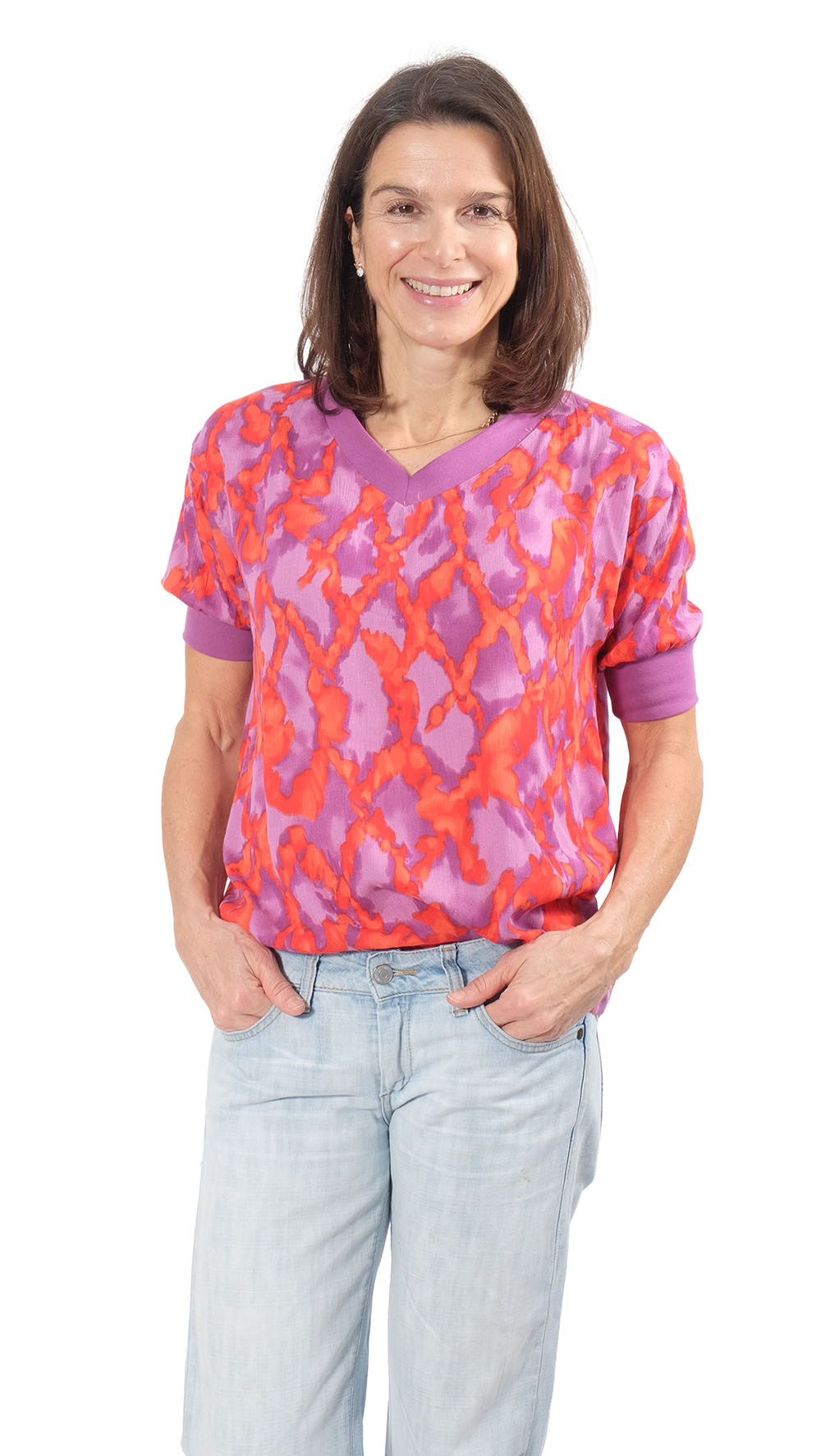 Viskose, grafische Zebra Musterung Rosa, Ecru, Beere – Bild 6