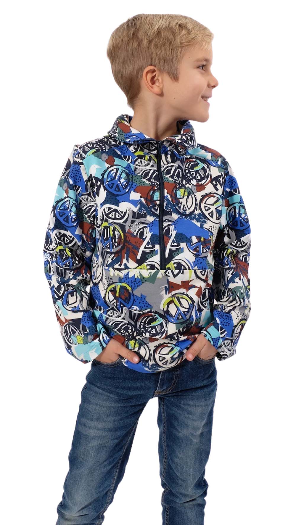 French Terry, Sommersweat, Peace Zeichen, Pink / Mint – Bild 4