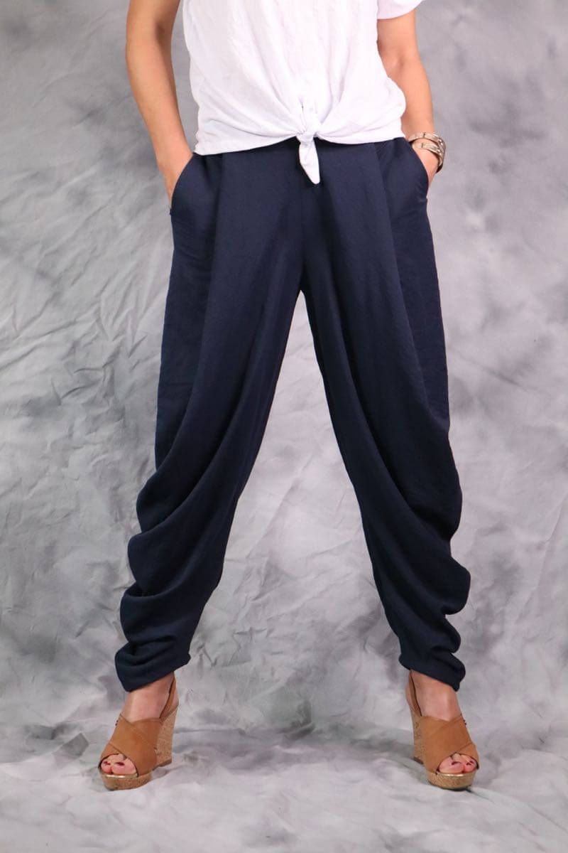 Leicht fallendes Mischgewebe, elastisch, Lino, Marine – Bild 4