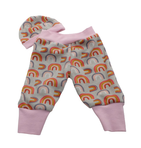 French Terry, Sweatshirtstoff, bunte Regenbogen auf Mint – Bild 4