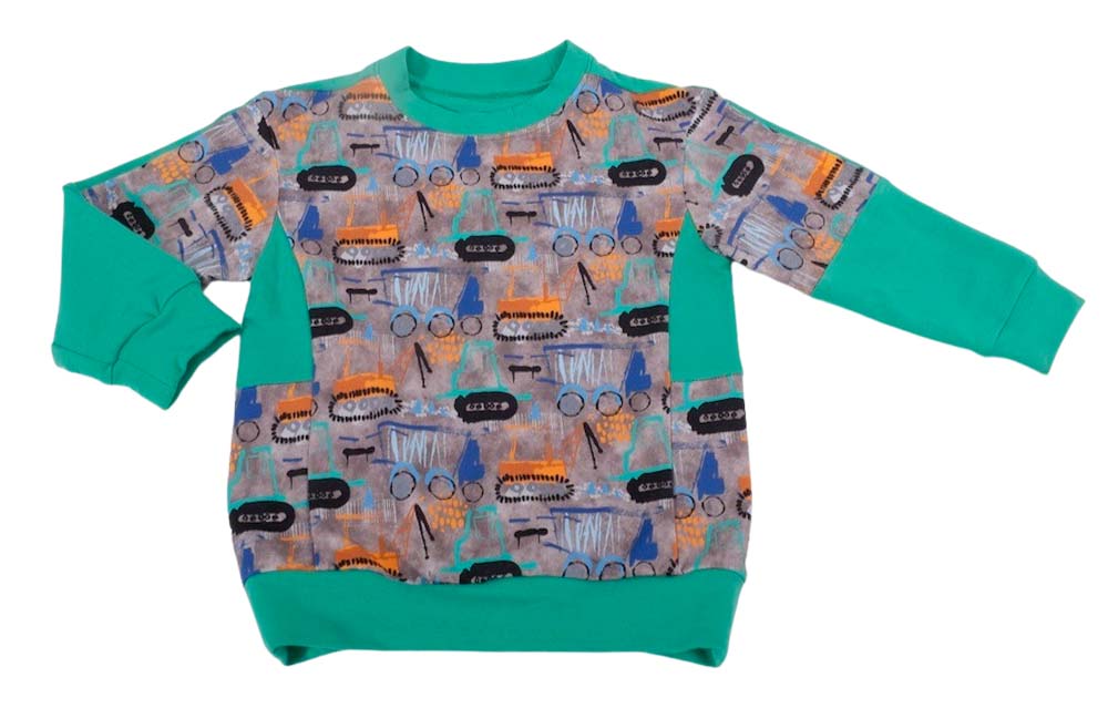 Sommersweat, Bagger Blau / Grasgrün auf Grau – Bild 5