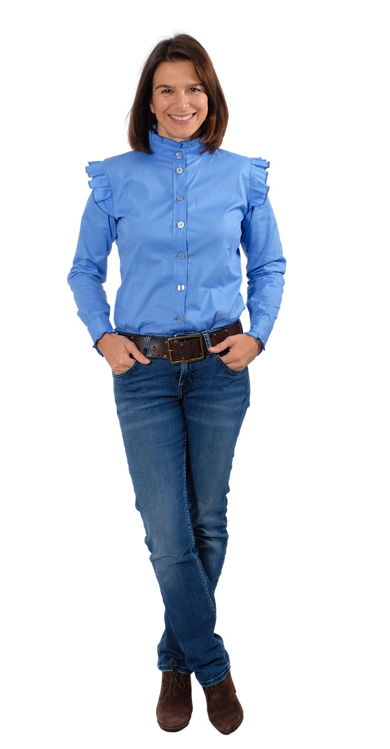 Baumwolle, Baumwollstretch, große Blumen Blau – Bild 4