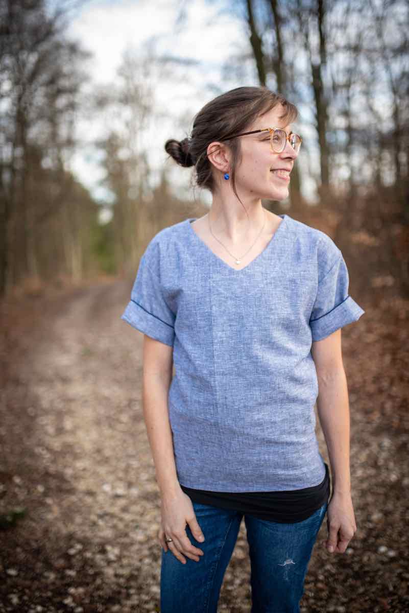 Leinen Baumwolle Mischgewebe, unifarben Blau Melange – Bild 5