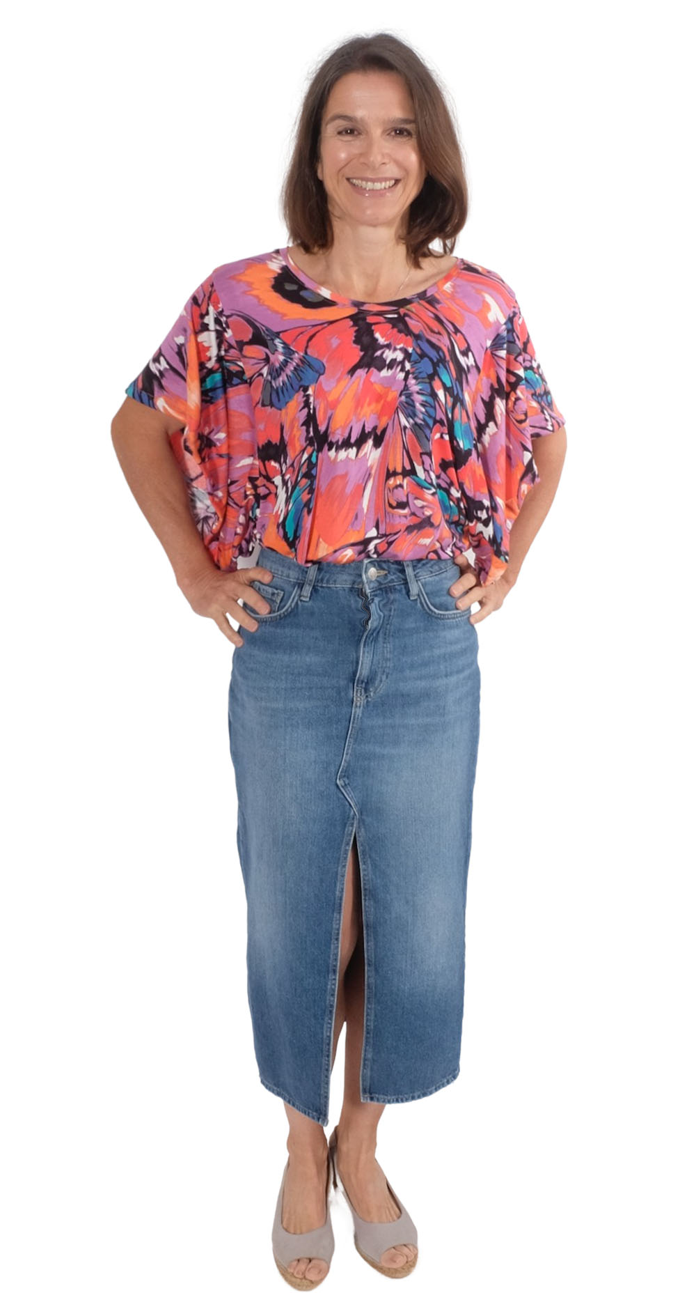 Viskosejersey, Butterfly, grafische Musterung Rot / Lila / Orange – Bild 4