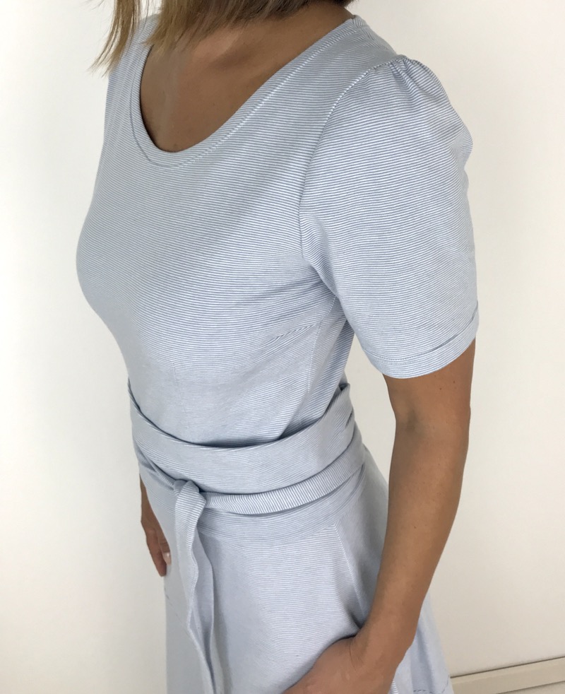 Jersey, feine Streifen Taupe / Weiß – Bild 7